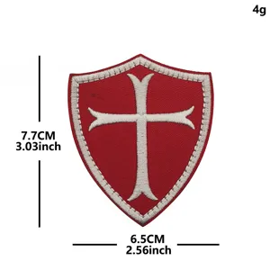Embroidered shield cross tactical morale patch military badge with dimensions 7.7x6.5cm