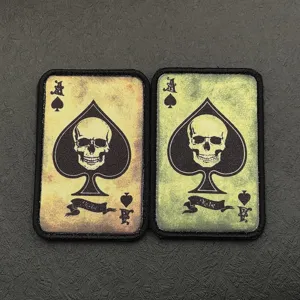 Skull ace of spades morale patches hook and loop tactical backpack cloth badge main display