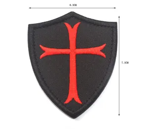 Templar cross embroidered tactical patch shield morale badge with hook and loop fastener.
