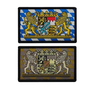 German Bavaria State Flag Tactical Patch Embroidered Double Lion Crest Badge Hook And Backing For Bags Clothing