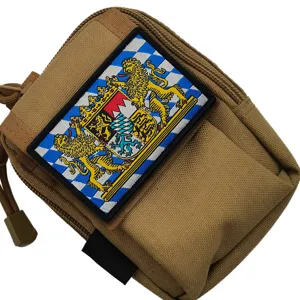 Khaki tactical utility pouch with Bavarian coat of arms woven patch, durable molle gear bag.