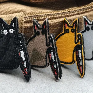 Parche táctico bordado de gato con cuchillo insignia moral divertida para mochila chaqueta