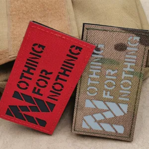 Tactical patch square velcro badge with reflective letters NOTHING FOR NOTHING military style detail view