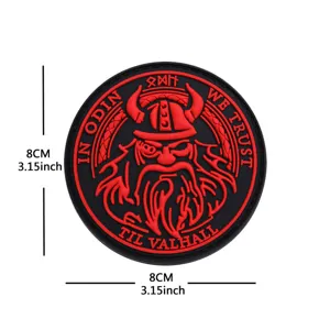 Τακτικό σήμα ηθικού PVC Viking Odin, στρογγυλή στρατιωτική κονκάρδα 8cm με υποστήριξη velcro.