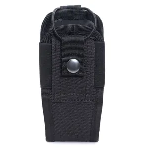 Black tactical MOLLE pouch, nylon phone case and walkie talkie holder for outdoor sports.