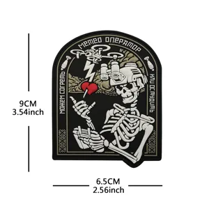 Russian tactical PVC morale patch with skeleton and drone design, durable backpack badge.