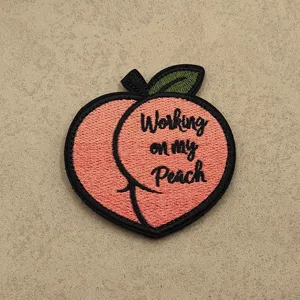Embroidered peach patch with funny working on my peach quote for clothes and bags decoration.