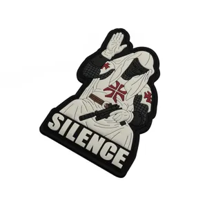 PVC 3D tactical morale patch featuring medieval knight crusader design with silence text.