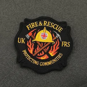 Embroidered firefighter tactical morale patch UK fire rescue badge for outdoor vests.
