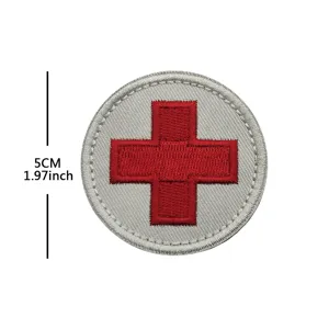 Round red cross embroidered patch badge cloth applique for clothing hat accessories 5cm