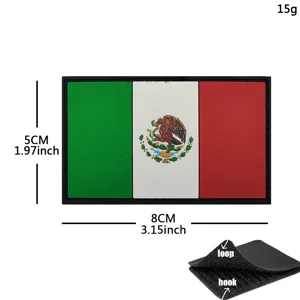 Bandera de México parche de goma PVC 3D táctico militar emblema con gancho y bucle