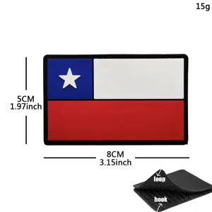 Bandera de Chile parche táctico 3D de PVC con cierre de velcro, insignia de mochila