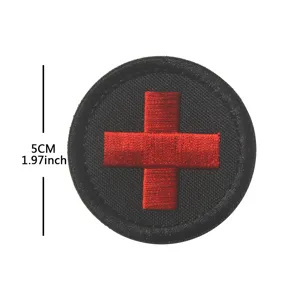 Round red cross embroidered patch tactical medic cloth badge for clothing hat and backpack 5cm