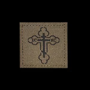 Tactical morale patch featuring Russian Orthodox cross embroidery with durable backing.