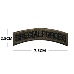Military tactical embroidered patch with hook and loop backing, special forces design badge.