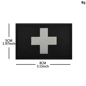 Reflective medical cross tactical patch black velcro badge 8x5cm emergency first aid hook loop
