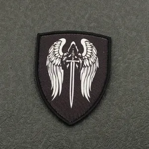 High quality polyester embroidered morale patch dark wings holy sword tactical badge for backpack