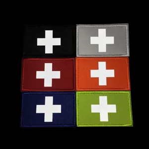 Tactical medical cross patch set, reflective laser engraved morale badge for gear and apparel.