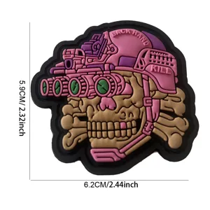 Tactical PVC skull morale patch with night vision goggles, hook and loop backing for gear.