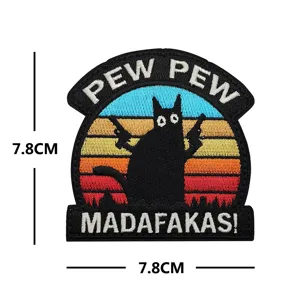 Cool cat with guns embroidered patch funny retro sunset morale badge for clothes jacket
