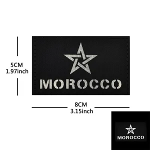 Close-up detail of the reflective Morocco flag tactical morale patch with laser cut star.