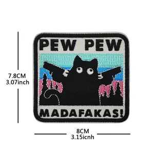 Funny black cat with guns embroidered patch tactical morale badge for clothing backpacks DIY