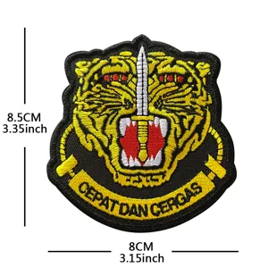 Military tiger tactical embroidered patch badge hook and loop backpack jacket decoration 8x8.5cm
