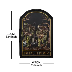 Military style tactical embroidered patch detail featuring skull infantry graphic.