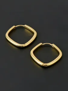 Minimalistische S925 Sterling Silber quadratische Creolen, elegante goldene geometrische Ohrringe.