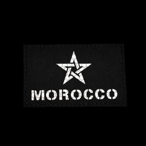 Laser cut reflective Moroccan flag tactical morale patch with hook and loop backing.