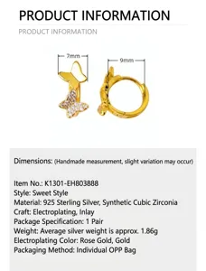 Detailansicht süßer Schmetterling Sterling Silber Ohrringe mit funkelnden Zirkonia Steinen.