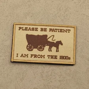 Vintage style horse carriage embroidered morale patch for clothing bags and gear.