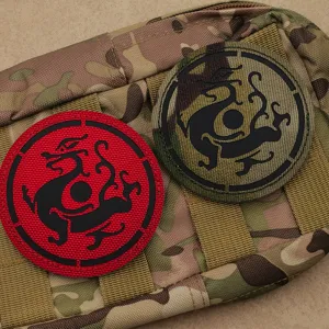 Round tactical dragon totem hook and loop patch reflective morale badge for clothing.
