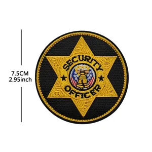 Embroidered security officer patch tactical uniform badge round patch with hook loop 7.5cm