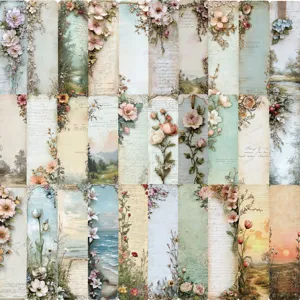 Vintage floral landscape bookmark set, decorative paper markers for reading books, 30pcs