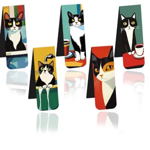Cute cat magnetic bookmarks detail view, set of 5 durable page markers for reading and school.