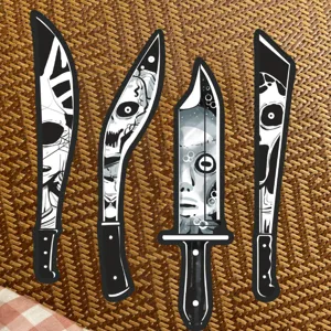 Dark horror style knife shaped bookmarks, 4 pieces black and white gothic art paper page markers.