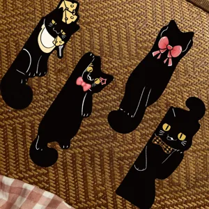 Creative black cat bookmarks set, irregular shaped paper book markers for reading and daily use.