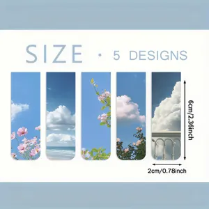 Magnetic bookmarks set of 5 pieces with beautiful sky cloud and floral landscape designs.