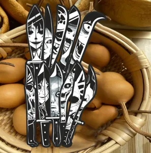Horror knife shaped bookmarks set, creative spooky manga art bookmarks for reading and book lovers.