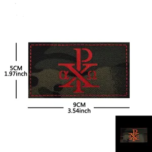 Chi-Rho tactical morale patch with vintage religious symbol, reflective and luminous design.
