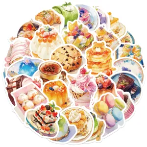 Cute watercolor dessert stickers pack, waterproof aesthetic decals for journal phone case.