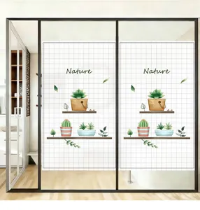 Film d'intimité dépoli avec motif de cactus minimaliste et détails de grille