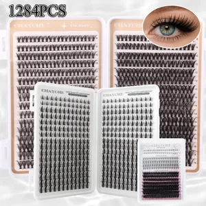 Kunstfaser Cluster Wimpern Kit Natürlich Dicht DIY Einzelwimpern Verlängerung Für Damen Mit Kleber Pinzette Und Bürste