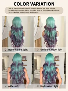 Long wavy wig color variation comparison chart under 4 different lightings