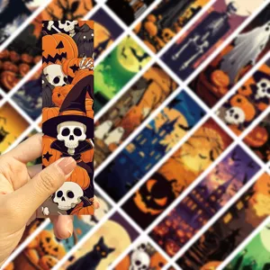 Halloween bookmark set, spooky skeleton pumpkin design, cute decorative reading marker for books.