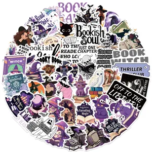 Details of bookish sticker pack, aesthetic witchy stickers for water bottles journals.