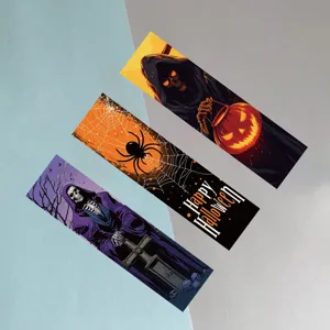 Halloween bookmarks set featuring grim reaper and spooky spider web designs for reading lovers.