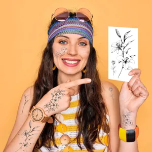 Temporary tattoo stickers black floral waterproof body art fake tattoos for arm and face party decor.