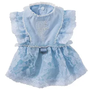 Princesse Animal Compagnie Chat Chien Robe Été Respirant Dentelle Florale Jupette Avec Perle Et Anneau Laisse Vêtement Chiot
